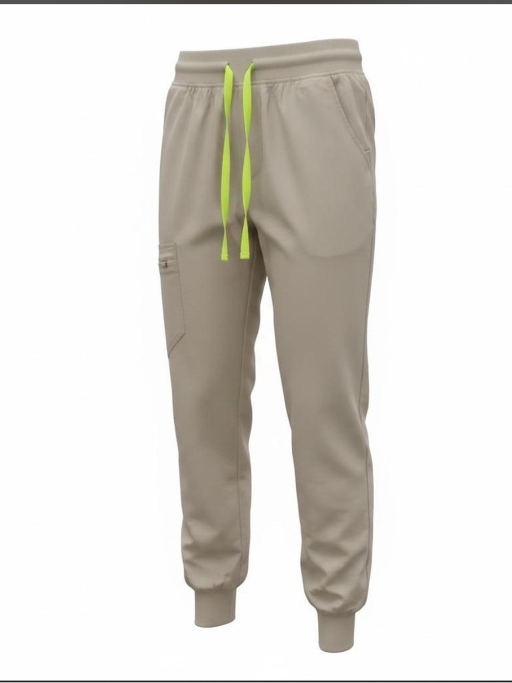 FIGS Women’s Khaki Scrub Jogger Pants Size XS/P with neon yellow drawstring